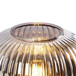 Art Deco Tischlampe schwarz mit Rauchglas - Karel