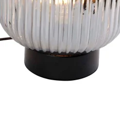 Art Deco Tischlampe schwarz mit Rauchglas - Karel