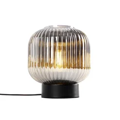 Art Deco Tischlampe schwarz mit Rauchglas - Karel