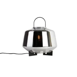 Art Deco Tischlampe schwarz mit Rauchglas 30 cm - Kevin