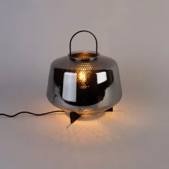 Art Deco Tischlampe schwarz mit Rauchglas 30 cm - Kevin