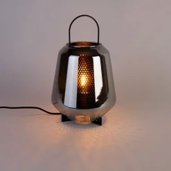 Art Deco Tischlampe schwarz mit Rauchglas 23 cm - Kevin