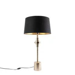 Art Deco Tischlampe schwarz mit Baumwollschirm schwarz 45 cm - Diverso