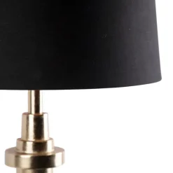 Art Deco Tischlampe schwarz mit Baumwollschirm schwarz 45 cm - Diverso