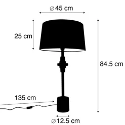 Art Deco Tischlampe schwarz mit Baumwollschirm schwarz 45 cm - Diverso