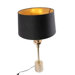 Art Deco Tischlampe schwarz mit Baumwollschirm schwarz 45 cm - Diverso