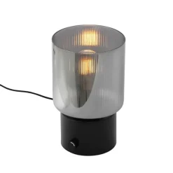 Art Deco Tischlampe schwarz mit Rauchglas - Laura