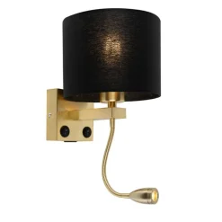 Art Deco Wandlampe Gold mit USB und schwarzem Schirm - Brescia