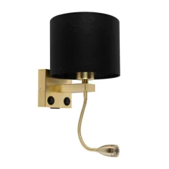 Art Deco Wandlampe Gold mit USB und schwarzem Schirm - Brescia
