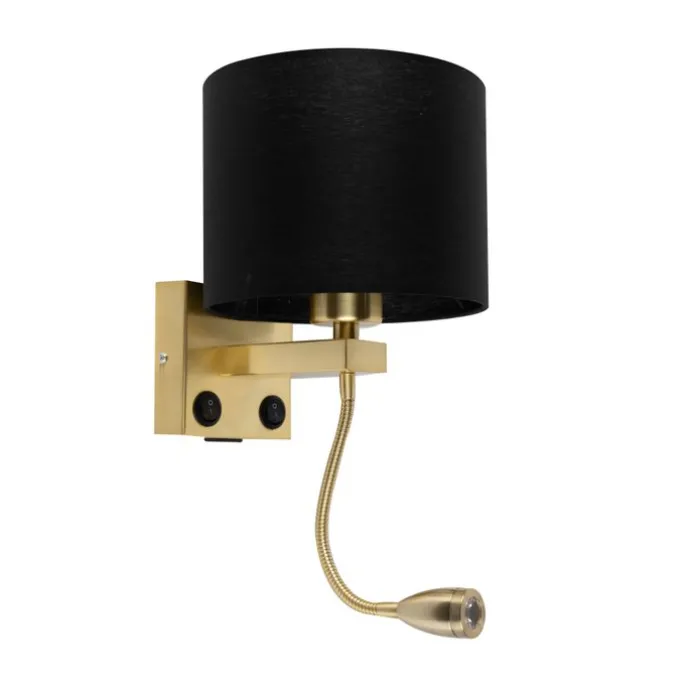 Art Deco Wandlampe Gold mit USB und schwarzem Schirm - Brescia