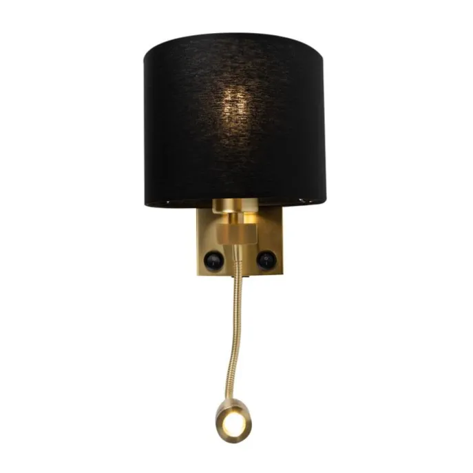 Art Deco Wandlampe Gold mit USB und schwarzem Schirm - Brescia