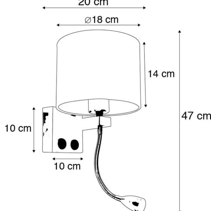 Art Deco Wandlampe Gold mit USB und schwarzem Schirm - Brescia