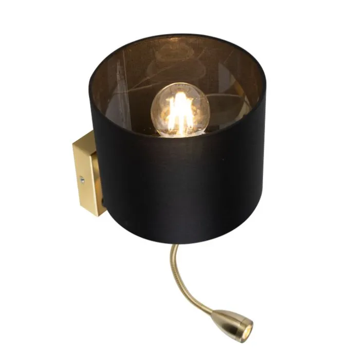 Art Deco Wandlampe Gold mit USB und schwarzem Schirm - Brescia