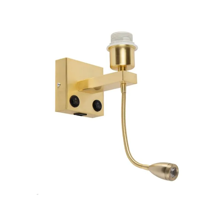 Art Deco Wandlampe Gold mit USB und Flexarm - Brescia Combi