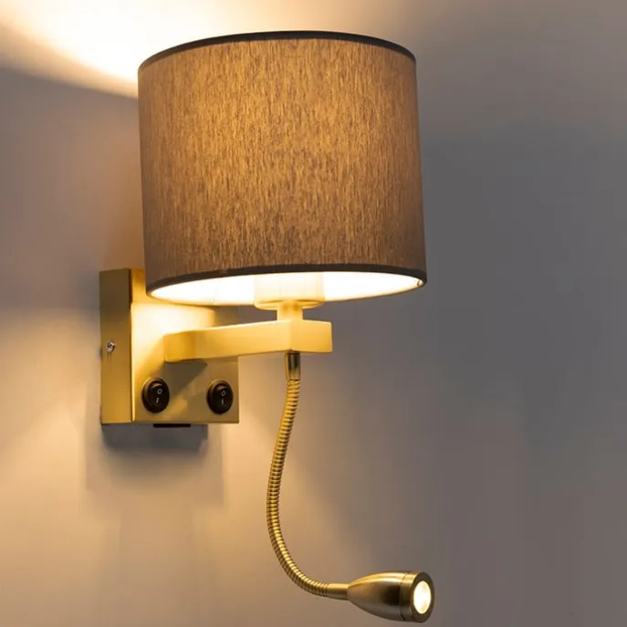Art Deco Wandlampe Gold mit USB und grauem Schirm - Brescia