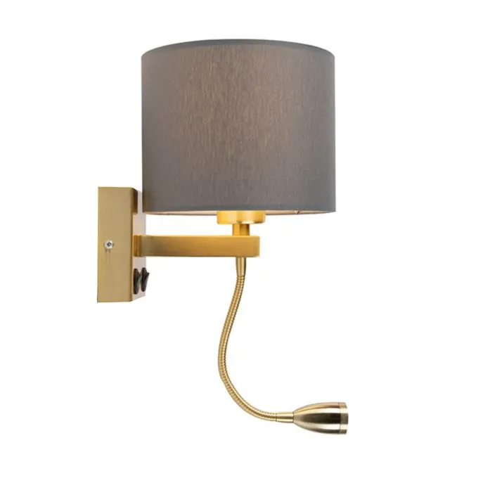 Art Deco Wandlampe Gold mit USB und grauem Schirm - Brescia
