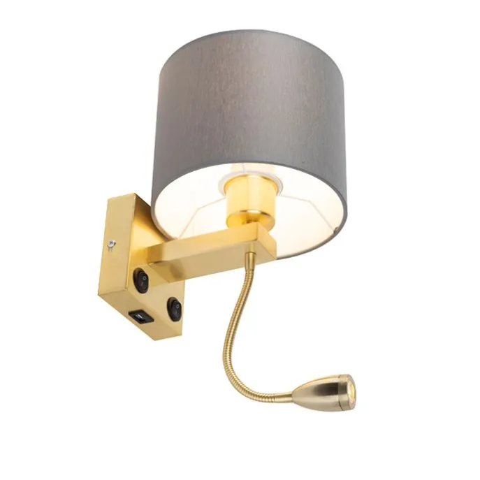 Art Deco Wandlampe Gold mit USB und grauem Schirm - Brescia
