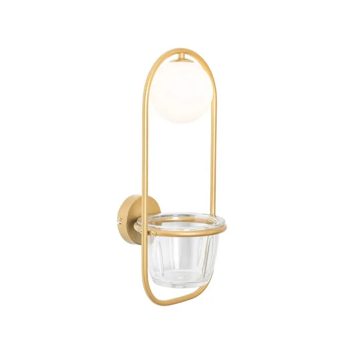 Art Deco Wandlampe Gold mit weißem Glas - Isabella