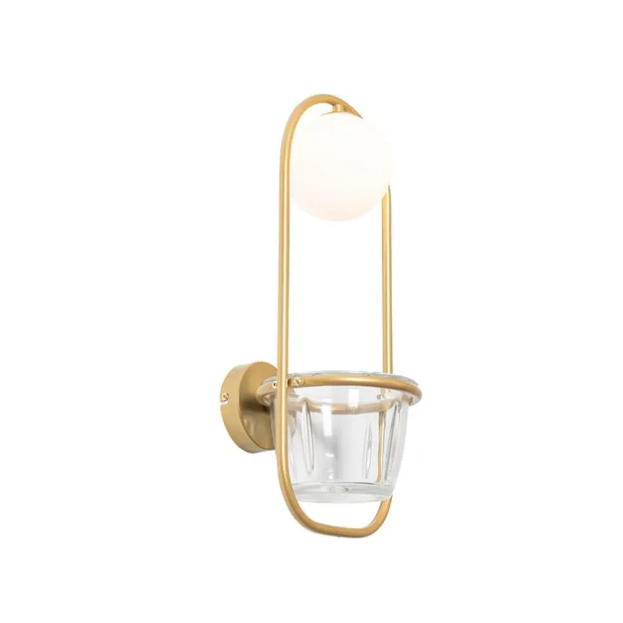 Art Deco Wandlampe Gold mit weißem Glas - Isabella