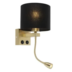 Art Deco Wandlampe Gold mit schwarzem Schirm - Brescia