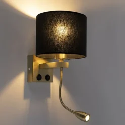 Art Deco Wandlampe Gold mit schwarzem Schirm - Brescia