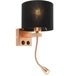 Art Deco Wandlampe Kupfer mit schwarzem Schirm - Brescia