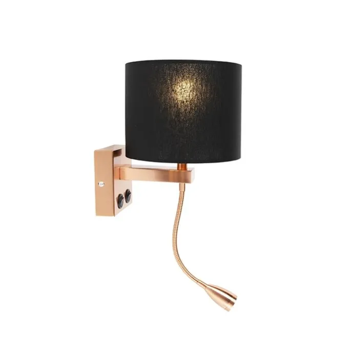 Art Deco Wandlampe Kupfer mit schwarzem Schirm - Brescia