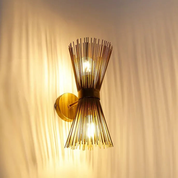 Art Deco Wandleuchte Gold 2-Licht - Besen