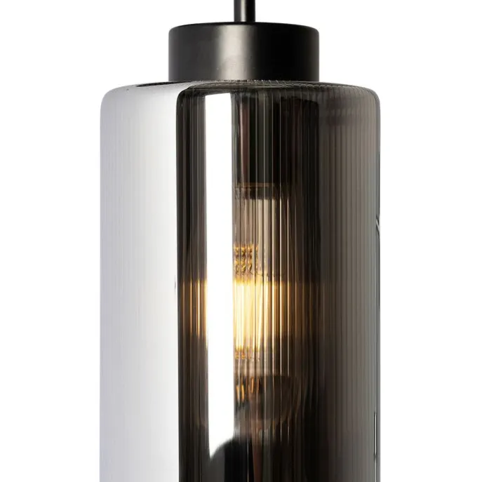 Art Deco Wandleuchte schwarz mit Rauchglas - Laura