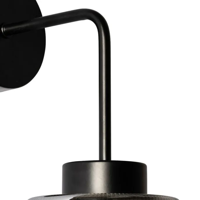 Art Deco Wandleuchte schwarz mit Rauchglas - Laura