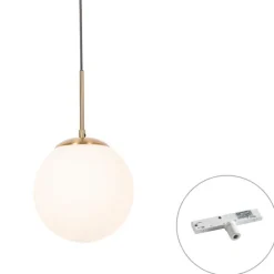 Art-Déco-Hängeleuchte Gold mit Opalglas inkl. Schienenadapter Weiß 1-phasig - Slimline Flore