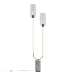 Art-Déco-Stehleuchte aus Messing mit klarem Glas, 2-flammig – Rid