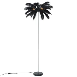 Art-Déco-Stehleuchte schwarz mit schwarzen Federn - Peahen