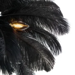 Art-Déco-Stehleuchte schwarz mit schwarzen Federn - Peahen