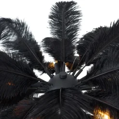 Art-Déco-Stehleuchte schwarz mit schwarzen Federn - Peahen