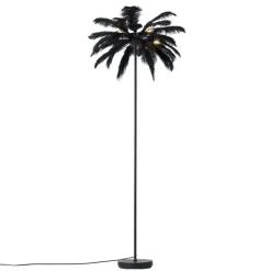 Art-Déco-Stehleuchte schwarz mit schwarzen Federn - Peahen