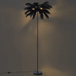 Art-Déco-Stehleuchte schwarz mit schwarzen Federn - Peahen