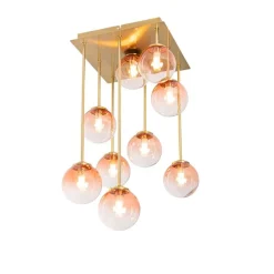 Art-Deco-Deckenlampe Gold mit rosa Glas 9 Lichter - Athen