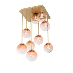Art-Deco-Deckenlampe Gold mit rosa Glas 9 Lichter - Athen