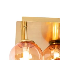 Art-Deco-Deckenlampe Gold mit rosa Glas 9 Lichter - Athen