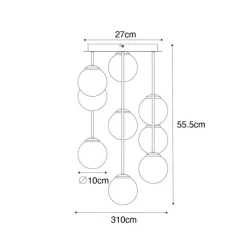 Art-Deco-Deckenlampe Gold mit rosa Glas 9 Lichter - Athen