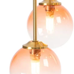 Art-Deco-Deckenlampe Gold mit rosa Glas 9 Lichter - Athen