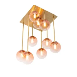 Art-Deco-Deckenlampe Gold mit rosa Glas 9 Lichter - Athen