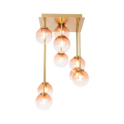 Art-Deco-Deckenlampe Gold mit rosa Glas 9 Lichter - Athen