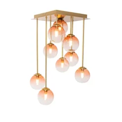 Art-Deco-Deckenlampe Gold mit rosa Glas 9 Lichter - Athen