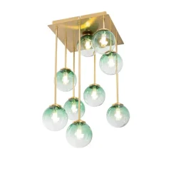 Art-Deco-Deckenlampe Gold mit grünem Glas 9 Lichter - Athen