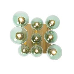 Art-Deco-Deckenlampe Gold mit grünem Glas 9 Lichter - Athen