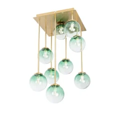 Art-Deco-Deckenlampe Gold mit grünem Glas 9 Lichter - Athen