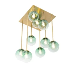 Art-Deco-Deckenlampe Gold mit grünem Glas 9 Lichter - Athen