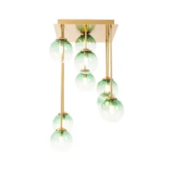 Art-Deco-Deckenlampe Gold mit grünem Glas 9 Lichter - Athen